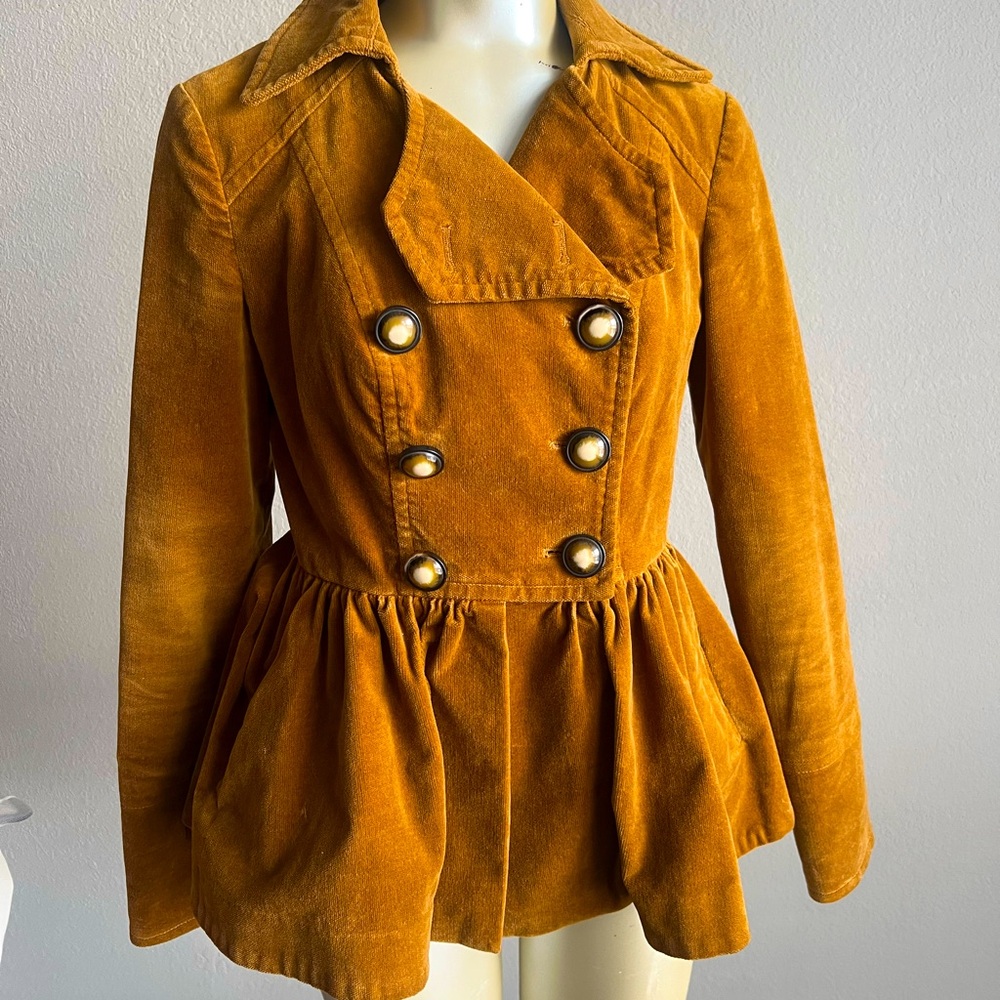 ANTHROPOLOGIE/ IDRA Women's Velour Peplum Swing Peacoat